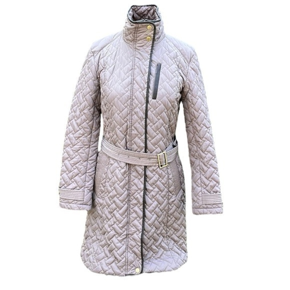 Cole Haan Quilted Coat Mid Length Full Zip, light brown, womens size XS
